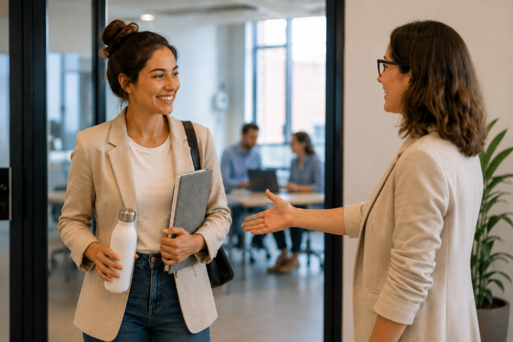 Primer día de la empleada en la nueva empresa