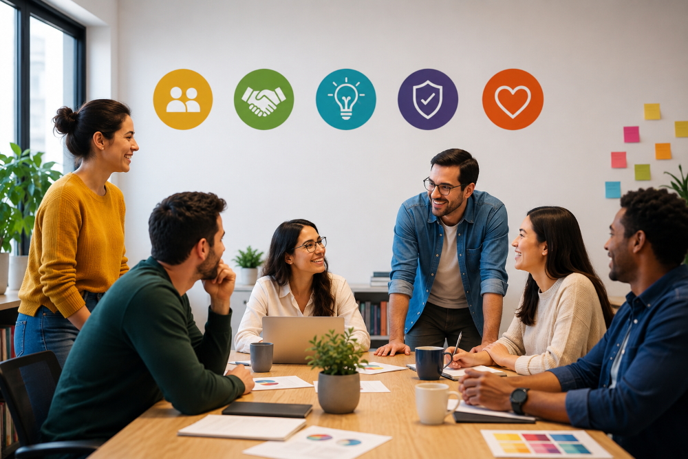 Trabajadores disfrutando de la cultura corporativa de la empresa